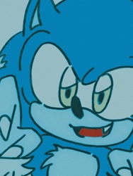 Size: 900x1200 | Tagged: safe, artist:om_200701, sonic the hedgehog, 2025, blue background, mouth open, simple background, smile, solo, sonic the werehog, were form, werehog