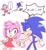 Size: 1318x1432 | Tagged: safe, artist:asune_snare, amy rose, sonic the hedgehog, 2025, amy x sonic, duo, hand on another's arm, holding another's arm, japanese text, looking at each other, looking at them, mouth open, running, shipping, simple background, speech bubble, standing, straight, white background