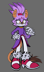 Size: 1329x2177 | Tagged: safe, artist:eloaholiveira, blaze the cat, 2022, beanbrows, claws, desert rat, flat colors, frown, grey background, hand on hip, pink nose, rat, signature, simple background, solo, species swap, standing