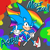 Size: 1600x1600 | Tagged: safe, artist:w1ll-0f-the-w1nd, sonic the hedgehog, 2026, acab, flag, flat colors, frown, holding something, looking at viewer, middle finger, politics, positivity, pride, solo