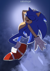 Size: 2480x3508 | Tagged: safe, artist:ssssabotage, sonic the hedgehog, 2023, dramatic, eyes closed, hand on head, mouth open, open smile, outline, smile, solo, sparkles