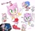 Size: 2048x1814 | Tagged: safe, artist:asune_snare, amy rose, silver the hedgehog, sonic the hedgehog, sonic unleashed, 2025, amy x sonic, carrying them, character name, duo, gender swap, heart, holding something, japanese text, looking at each other, looking at them, looking at viewer, piko piko hammer, r63 shipping, shipping, simple background, smile, sonic the werehog, speech bubble, standing, straight, were form, werehog, white background