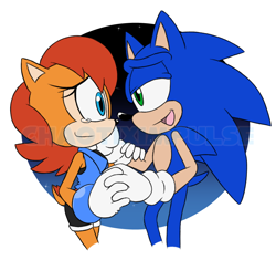 Size: 850x800 | Tagged: safe, artist:impulsive-doodles, sally acorn, sonic the hedgehog, chipmunk, hedgehog, 2018, duo, hand on another's face, nighttime, sally x sonic, sally's ringblader outfit, shipping, straight, tears, watermark
