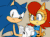 Size: 731x540 | Tagged: safe, artist:risziarts, sally acorn, sonic the hedgehog, chipmunk, hedgehog, 2023, animated, duo, gif, holding hands, sally x sonic, sally's ringblader outfit, shipping, straight