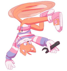 Size: 1020x1080 | Tagged: safe, artist:juiciestg, miles "tails" prower, 2018, belt, flying, holding something, pink shoes, simple background, smile, solo, spinning tails, sweater, trans boy tails, trans male, trans pride, transgender, transparent background, upside down, wrench