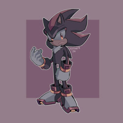 Size: 2000x2000 | Tagged: safe, artist:veeloopz, shadow the hedgehog, 2026, clenched fist, frown, looking at viewer, outline, signature, solo, standing