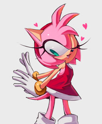 Size: 773x936 | Tagged: safe, artist:solrne, amy rose, 2026, amybetes, cute, eyelashes, heart, looking back, mouth open, open smile, simple background, smile, solo, standing, white background, wink