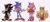 Size: 2048x914 | Tagged: safe, artist:dotanadots, amy rose, miles "tails" prower, shadow the hedgehog, sonic the hedgehog, fox, hedgehog, 2026, :<, boots, clenched fist, cute, ear fluff, eyelashes, eyewear on head, flat colors, goggles, goggles on head, group, holding something, leg fluff, leg warmers, looking at viewer, looking offscreen, notepad, pen, shrugging, simple background, smile, standing, tailabetes, white background