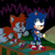 Size: 1500x1500 | Tagged: safe, artist:flameeliwood, miles "tails" prower, sonic the hedgehog, hedgehog, sonic the hedgehog 2, 2015, abstract background, classic sonic, classic sonic (universe), classic tails, clenched teeth, duo, flashlight, flat colors, holding something, male, mystic cave zone, outdoors, scared, sketch, standing, walking
