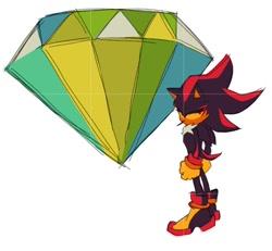 Size: 622x574 | Tagged: safe, artist:funnybonesfunny, shadow the hedgehog, 2025, alternate universe, au:dr. prower, master emerald, simple background, solo, standing, white background, yellow sclera