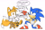 Size: 1280x864 | Tagged: safe, artist:cherucat, artist:gaysilver, miles "tails" prower, sonic the hedgehog, 2018, chair, cute, dialogue, duo, english text, eyelashes, flat colors, floating eyebrows, holding something, kneeling, mouth open, pawpads, paws, presenting, shoelaces, shoes, simple background, sitting, smile, sonabetes, speech bubble, tailabetes, text, white background