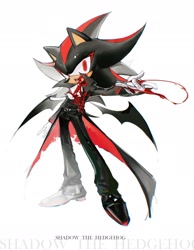 Size: 1670x2147 | Tagged: semi-grimdark, artist:waaii132299, shadow the hedgehog, 2025, blood, blood on face, character name, mouth open, simple background, solo, standing, vampire, white background