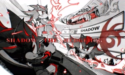 Size: 4096x2463 | Tagged: safe, artist:waaii132299, shadow the hedgehog, 2025, car, character name, driving, greyscale, looking at viewer, monochrome, shadow's logo, solo, sonic racing crossworlds, spot color