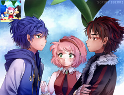 Size: 3300x2552 | Tagged: safe, artist:scruffiberri, amy rose, shadow the hedgehog, sonic the hedgehog, human, humanized, reference inset, species swap, trio