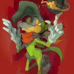 Size: 1170x1170 | Tagged: safe, artist:sony-shock, bean the dynamite, bird, 2023, bandana, bomb, holding something, looking at viewer, smile, smiling at viewer, solo, standing, standing on one leg