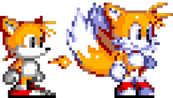 Size: 650x370 | Tagged: safe, artist:kursedskyzi, miles "tails" prower, 2025, classic sonic, looking offscreen, pixel art, redraw, reference inset, simple background, smile, solo, sprite, standing, transparent background