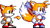 Size: 650x370 | Tagged: safe, artist:kursedskyzi, miles "tails" prower, fox, 2025, classic tails, looking offscreen, pixel art, redraw, reference inset, simple background, smile, solo, sprite, standing, transparent background