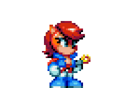 Size: 268x189 | Tagged: safe, artist:raizzeldaizzel, sally acorn, sonic mania, 2025, animated, gif, holding something, idle, looking at something, looking at viewer, pixel art, simple background, solo, sprite, standing, style emulation, transparent background