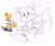 Size: 1613x1350 | Tagged: safe, artist:chronocrump, miles "tails" prower, 2026, classic tails, line art, looking at viewer, monochrome, mouth open, open smile, posing, reaching towards the viewer, redraw, reference inset, simple background, sketch, smile, smiling at viewer, solo, treads, white background