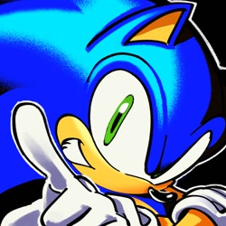 Size: 1200x1200 | Tagged: safe, artist:edlucavalden, sonic the hedgehog, hedgehog, 2026, arms folded, black background, icon, male, outline, pointing, simple background, smile, smiling at viewer, solo, zoomed in