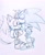 Size: 1666x2048 | Tagged: safe, artist:ntna7xa, miles "tails" prower, sonic the hedgehog, 2026, age difference, blushing, duo, eyes closed, gay, heart, kiss, kiss on head, line art, male, monochrome, mouth open, shipping, simple background, sonic x tails, traditional media, white background