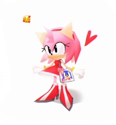 Size: 1358x1467 | Tagged: safe, artist:waaii132299, amy rose, sonic the hedgehog, 2025, bag, character name, emoji, heart, low poly, simple background, solo, standing, white background
