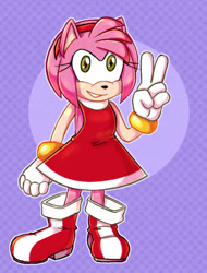 Size: 574x756 | Tagged: safe, artist:prowerprojects, amy rose, 2023, abstract background, boots, eyelashes, female, looking at viewer, outline, smile, smiling at viewer, solo, solo female, standing, v sign