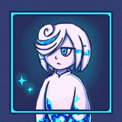 Size: 1200x1199 | Tagged: safe, artist:prowerprojects, sage, sonic frontiers, 2023, animated, female, frown, gif, hair over one eye, infinite loop, looking offscreen, solo, sparkles, standing