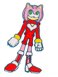 Size: 984x1302 | Tagged: safe, artist:prowerprojects, amy rose, 2025, aged up, alternate outfit, alternate universe, au:roadtrip (prowerprojects), bodysuit, boots, clenched fists, female, flat colors, no mouth, simple background, solo, standing, white background