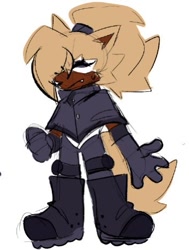 Size: 353x468 | Tagged: safe, artist:ml_mailman, whisper the wolf, 2026, eyelashes, eyes closed, frown, hair over one eye, simple background, solo, standing, white background