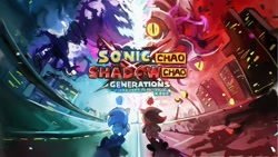 Size: 1230x692 | Tagged: safe, artist:waaii132299, sonic x shadow generations, 2024, building, character chao, duo, from behind, road, shadow chao, skyscraper, sonic chao, time eater, walking