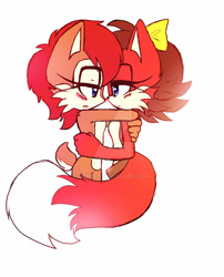 Size: 900x1112 | Tagged: safe, artist:luonghy, fiona fox, sally acorn, 2017, blushing, deviantart watermark, duo, holding each other, lesbian, lidded eyes, looking at each other, obtrusive watermark, saliona, shipping, simple background, standing, watermark, white background