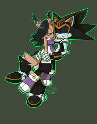 Size: 1224x1568 | Tagged: safe, artist:maddiebat, nicole the hololynx, shard the metal, lynx, 2016, duo, eyes closed, female, green background, hugging, male, robot, shardicole, shipping, simple background, straight