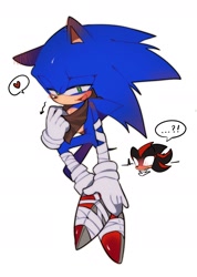 Size: 1278x1792 | Tagged: suggestive, artist:tamjeong_sonic, shadow the hedgehog, sonic the hedgehog, 2026, blushing, blushing ears, duo, gay, heart, lidded eyes, mouth open, shadow x sonic, shipping, simple background, smile, sonic boom (tv), speech bubble, white background