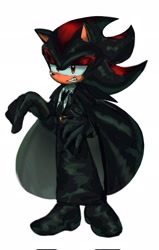 Size: 1300x2048 | Tagged: safe, artist:tamjeong_sonic, shadow the hedgehog, 2026, alternate outfit, alternate shoes, clenched teeth, fully clothed, lidded eyes, simple background, solo, standing, white background