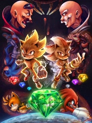 Size: 1530x2048 | Tagged: safe, artist:r8ym1x, gerald robotnik, knuckles the echidna, maddie wachowski, maria robotnik, miles "tails" prower, robotnik, shadow the hedgehog, sonic the hedgehog, super shadow, super sonic, tom wachowski, sonic the hedgehog 3 (film), chaos emerald, super form