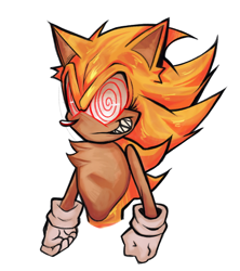 Size: 534x601 | Tagged: safe, artist:krisinallcaps, sonic the hedgehog, 2026, chest fluff, clenched fists, ear fluff, fleetway, fleetway super sonic, looking offscreen, sharp teeth, smile, solo, super form