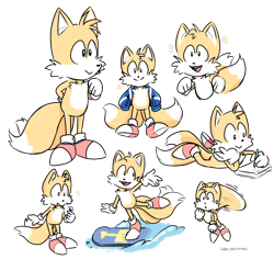 Size: 1280x1210 | Tagged: safe, artist:sonicadventures, miles "tails" prower, sonic the ova, 2018, bug, butterfly, cute, flying, jacket, literal animal, open jacket, open smile, paper, pencil, signature, simple background, smile, solo, standing, surfboard, surfing, tailabetes, transparent background, water