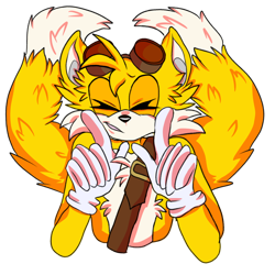 Size: 1280x1280 | Tagged: safe, artist:foxxygrandpaa, miles "tails" prower, 2018, eyes closed, pointing, simple background, smile, solo, sonic boom (tv), transparent background
