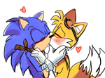 Size: 846x627 | Tagged: safe, artist:fannfare, miles "tails" prower, sonic the hedgehog, 2017, blushing, duo, eyes closed, gay, heart, kiss, shipping, simple background, sketch, sonic boom (tv), sonic x tails, white background
