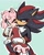 Size: 1658x2048 | Tagged: safe, artist:gummierat, amy rose, shadow the hedgehog, hedgehog, 2026, amy x shadow, blushing, duo, female, hand on cheek, male, shipping, simple background, straight