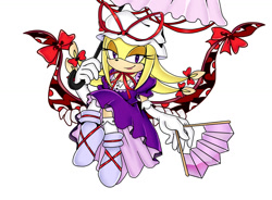 Size: 1200x883 | Tagged: safe, artist:trunkyrusey, axolotl, dress, female, mobianified, touhou, yakumo yukari