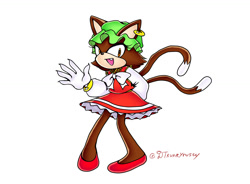 Size: 1200x883 | Tagged: safe, artist:trunkyrusey, cat, chen (touhou), female, mobianified, skirt, touhou