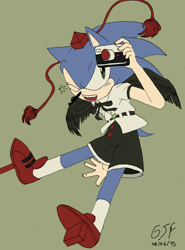 Size: 2550x3444 | Tagged: safe, artist:greenstarforce, sonic the hedgehog, cosplay, male, shameimaru aya, shorts, touhou