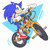 Size: 3720x3720 | Tagged: safe, artist:biolizard02, sonic the hedgehog, 2024, abstract background, alternate outfit, alternate shoes, bicycle, grin, smile, solo