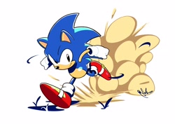 Size: 3508x2480 | Tagged: safe, artist:biolizard02, sonic the hedgehog, sonic origins, 2022, classic sonic, dust, running, simple background, solo, speech bubble