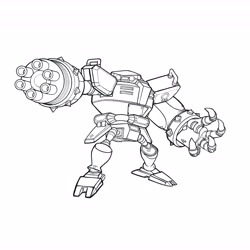 Size: 4096x4096 | Tagged: safe, artist:biolizard02, e-123 omega, 2021, greyscale, line art, monochrome, robot, simple background, solo, standing, white background