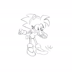 Size: 2048x2048 | Tagged: safe, artist:biolizard02, amy rose, 2020, alternate outfit, greyscale, monochrome, simple background, solo, standing, white background