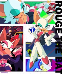 Size: 1722x2048 | Tagged: safe, artist:trizziefrizzie, e-123 omega, knuckles the echidna, rouge the bat, shadow the hedgehog, sonic adventure 2, sonic heroes, 2025, chaos emerald, group, holding something, master emerald, robot, sitting, smile, standing, team dark