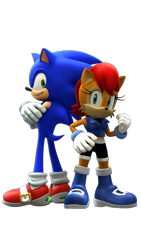 Size: 2160x3840 | Tagged: safe, artist:sonic3245, sally acorn, sonic the hedgehog, chipmunk, hedgehog, 2022, 3d, blank background, blender, duo, sally x sonic, sally's ringblader outfit, shipping, straight